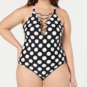 LA Blanca Dot-Dot Goose Lace-Up One-Piece Swimsuit